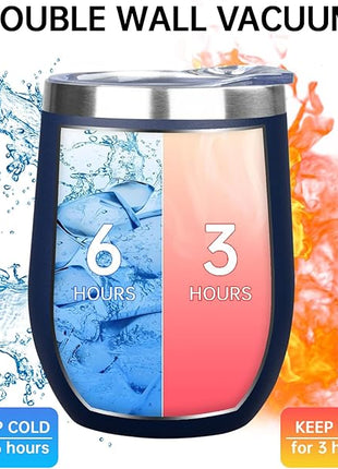 MEZMUT 12 Oz Insulated Wine Tumbler with Lid Double Wall Vacuum Stainless Steel Wine Glass Coffee Mug Insulated Tumbler Cup for Champaign, Cocktail, Beer (Navy, 1 Pack)