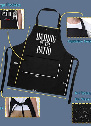 Miracu Grill Apron for Daddy, Daddio of The Patio, Dad Gifts from Daughter Son - Funny Fathers Christmas, Birthday Gifts for Dad, Best Step Daddy, Father in Law - Papa Aprons for Grilling BBQ Cooking