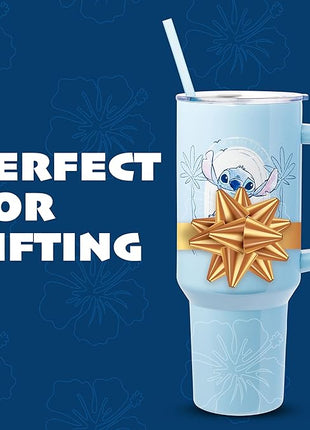 Silver Buffalo Disney Lilo & Stitch Minimalistic Design Ocean & Tropical Stainless Steel Tumbler with Handle and Straw, Fits in Standard Cup Holder, 40 Ounces (Pack of 12)