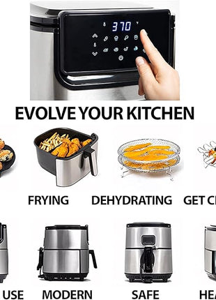 Yedi Evolution Air Fryer, 6.8 Quart, Stainless-Steel Finish, Ceramic Cooking Basket, with Deluxe Accessory Kit and Recipe Book