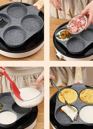 Fried Egg Pan, Egg Frying Pan with Lid Nonstick 4 Cups Pancake Pan Aluminium Alloy Cooker for Breakfast(White)