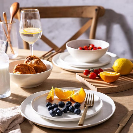 LERATIO Ceramic Dinnerware Sets for 6,Porcelain Plates and Bowls Sets with Wavy Edge, Oven &Microwave & Dishwasher Safe,Light Weight & Scratch Resistant Dishes Sets-Service for 6 (18pcs)-Peal White