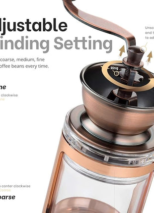 MITBAK Manual Coffee Grinder With Adjustable Settings| Sleek Hand Coffee Bean Burr Mill Great for French Press, Turkish, Espresso & More | Premium Coffee Gadgets are an Excellent For Coffee Lovers
