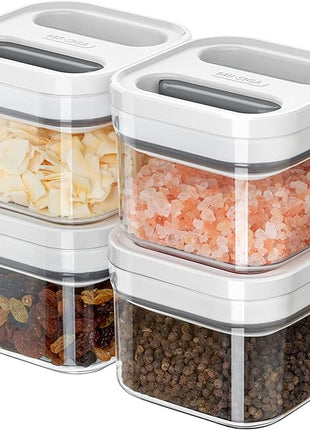 MR.SIGA 4 Pack Airtight Food Storage Container Set, BPA Free Kitchen Pantry Organization Canisters, One-handed Airtight Cereal Snack Candy Storage Containers, 360ml / 12.2oz, Small, White