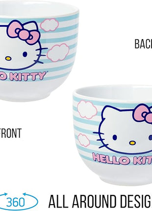 Silver Buffalo Sanrio Hello Kitty Blue and Pink Skies Ceramic Ramen Noodle Rice Bowl with Chopsticks, Microwave Safe, 20 Ounces