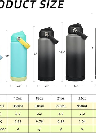 BJPKPK Water Bottle with Straw Lid, 32oz Vacuum Insulated Water Bottles, Metal Stainless Steel Thermo for Sports, Travel, BPA Free Leak Proof Thermo, Cups, Flasks, Tumblers,Black Grey