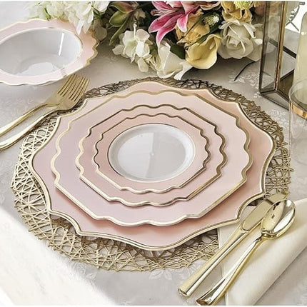 " OCCASIONS " 120 Plates Pack,(60 Guests) Heavyweight Premium Wedding Party Disposable Plastic Plates Set -60 x 10.5'' Dinner + 60 x 8'' Salad/Dessert(Imperial in Blush & Gold)