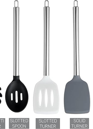 COOK WITH COLOR Silicone Cooking Utensils, Kitchen Utensil Set, Easy to Clean Silicone Kitchen Utensils, Cooking Utensils for Nonstick Cookware, Kitchen Gadgets Set, 5 Pieces, Black/White