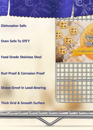 Hiware 2-Pack Cooling Racks for Baking - 8.5" x 12" - Quarter Size - Stainless Steel Wire Cookie Rack Fits Quarter Sheet Pan, Oven Safe for Cooking, Roasting, Grilling