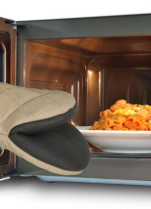 1 Pair Short Oven Mitts, Heat Resistant Silicone Kitchen Mini Oven Mitts for 500 Degrees, Non-Slip Grip Surfaces and Hanging Loop Gloves, Baking Grilling Barbecue Microwave Machine Washable