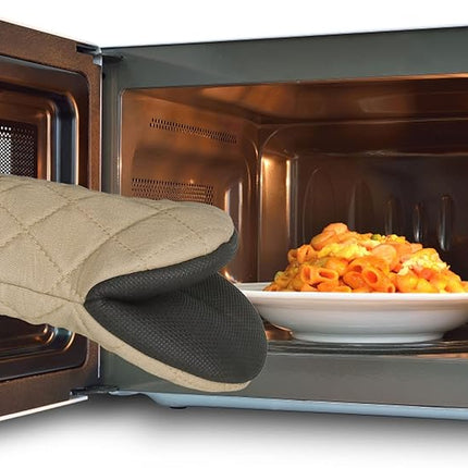 1 Pair Short Oven Mitts, Heat Resistant Silicone Kitchen Mini Oven Mitts for 500 Degrees, Non-Slip Grip Surfaces and Hanging Loop Gloves, Baking Grilling Barbecue Microwave Machine Washable