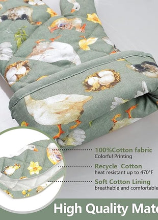 Oven Mitts Cotton Fashion Cute Teal Design 1pair Heat Resistant Oven Gloves Safe Cooking Baking Grilling Barbecue Machine Washable Pot Holders (Teal)