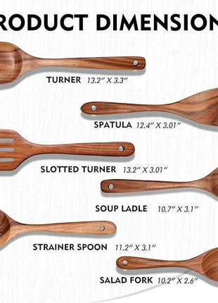 Wooden Spoons for Cooking 6 Piece, Natural Kitchen Utensils Spatula, Smooth Finish Wooden Cooking Utensils Spoons, Filter Spoon, Salad Fork