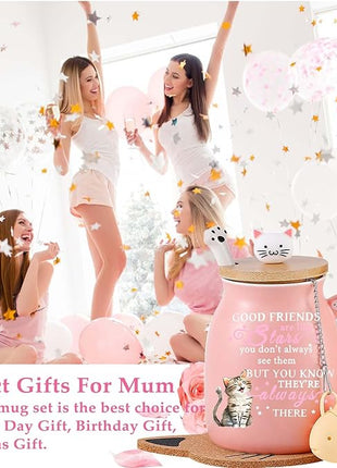 Friendship Gifts for Women Cat Mug Unique Birthday Gifts for Women Cute Stuff Kawaii Tea Cup Christmas Gift Bestie Friend Gift For Woman Cat Lovers hemed Gifts for BFF Coworker Sister