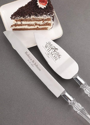 AW BRIDAL Personalized Wedding Cake Knife and Server Set, Silver Cake Cutter Set for Wedding Birthday, Pie Server Gift for Bride and Groom//DK2201CPP04//