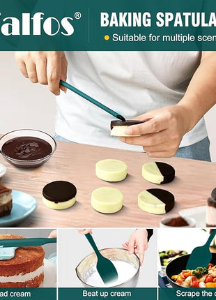 Walfos Silicone Spatula Set of 5 - (600°F) High Heat Resistant Dark Green Kitchen Scraper Spatulas, One-Pieces Seamless Design, Perfect for Cooking Mixing & Baking - BPA Free and Dishwasher Safe