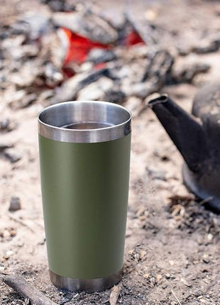 HASLE OUTFITTERS 20oz Tumblers Bulk Stainless Steel Cup with Lid Double Wall Vacuum Insulated Coffee Mug for Cold & Hot Drinks 8 Pack, Army Green