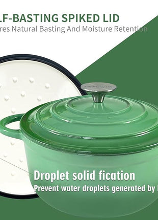 Dutch Oven,Cast Iron Dutch Ovens,Dutch Oven Pot with Lid,3 QT Enamel Dutch Pot,Dutch Ovens with Dual Handles,Cast Iron Pot for Braiser,Cooking,Gifts for Family,Green