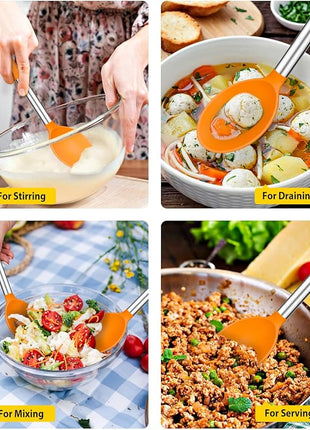 Pack of 2 Large Silicone Cooking Spoons,Non Stick Solid Basting Spoon,Heat-Resistant Kitchen Utensils for Mixing,Serving,Draining,Stirring (ORANGE)