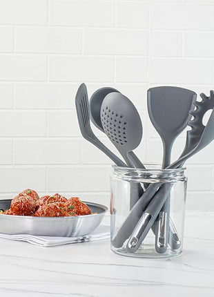 Restaurantware-Met Lux Kitchen Utensil Set, 1 Silicone Utensil Set - Consists 6 Pieces, High-Heat Tolerance, Dark Gray Silicone Kitchen Utensils, For No-Stick Cookware