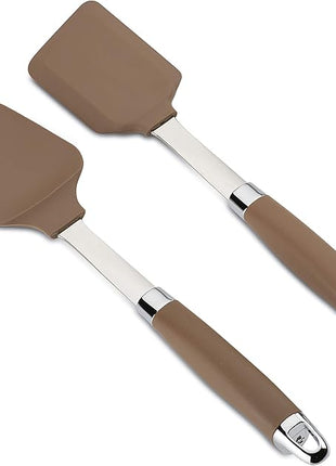 Anolon SureGrip Nonstick Silicone Spatula and Spoonula Set/Cooking Utensils, 2 Piece, Bronze