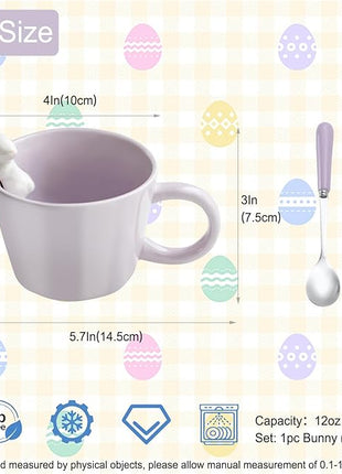 BigNoseDeer Cute Easter Bunny Mugs with 3D Rabbit Inside Ceramic Bunny Coffee Mug with Spoon Cute Gifts Easter Gifts for Women Kids 12oz (Purple)