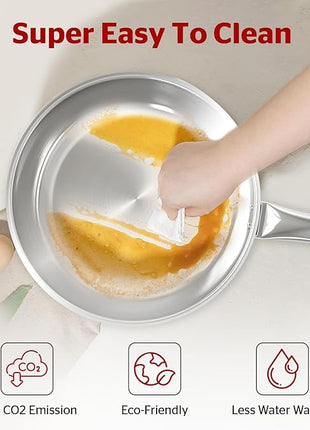 Sunhouse 9 Inch Tri-Ply Stainless Steel Frying Pan, Whole-Clad No Coatings Skillet with Stay-cool Handle for Cooking, Durable & Oven Safe to 500°F, Dishwasher Safe, Compatible with All Cooktops