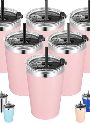 VEGOND 12oz Tumbler Stainless Steel Tumbler bulk Vacuum Insulated Double Wall Travel Tumbler with Lid and Straw Reusable Tumbler, Pink 6 Pack