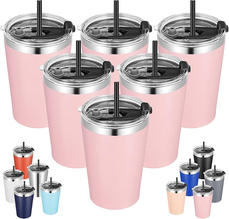 VEGOND 12oz Tumbler Stainless Steel Tumbler bulk Vacuum Insulated Double Wall Travel Tumbler with Lid and Straw Reusable Tumbler, Pink 6 Pack