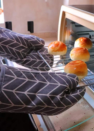 Oven Mitts and Potholders BBQ Gloves-Oven Mitts and Pot Holders with Recycled Infill Silicone Non-Slip Cooking Gloves for Cooking Baking Grilling (4-Piece Set) (Grey-02)