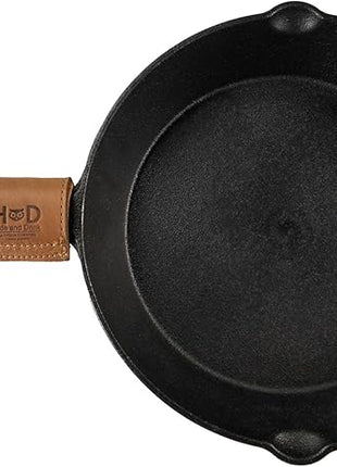 Hide & Drink, Full Grain Leather Hot Handle, Cast Iron Protector, Panhandle Potholder, Double Layered, Double Stitched, Slides On/Off Easily onto Metal Skillet Grips, Handmade, Single Malt Mahogany