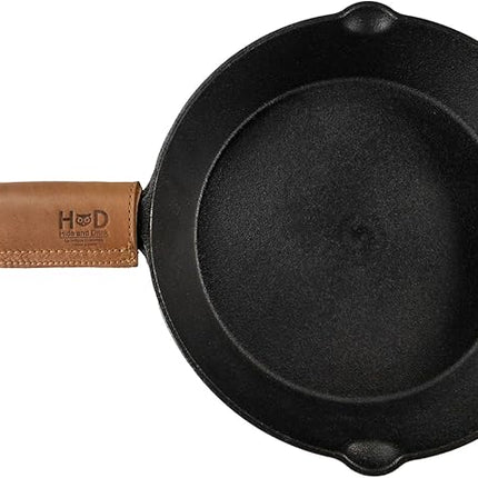 Hide & Drink, Full Grain Leather Hot Handle, Cast Iron Protector, Panhandle Potholder, Double Layered, Double Stitched, Slides On/Off Easily onto Metal Skillet Grips, Handmade, Single Malt Mahogany