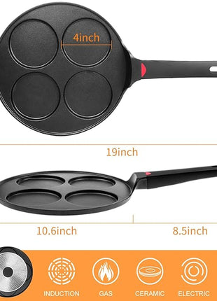 Pancake Pan Nonstick-Suitable for All Stovetops & Induction Cooker, 10.5 Inch Mini Silver Dollar Grill Blini Griddle Crepe Pan, 4 Molds Cake Egg Skillet, 100% PFOA Free Coating