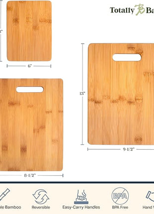 Totally Bamboo 3-Piece Bamboo Cutting Board Set – Wooden Cutting Boards for Kitchen – Great for Chopping and Serving – Large, Medium & Small Sizes for Food Prep
