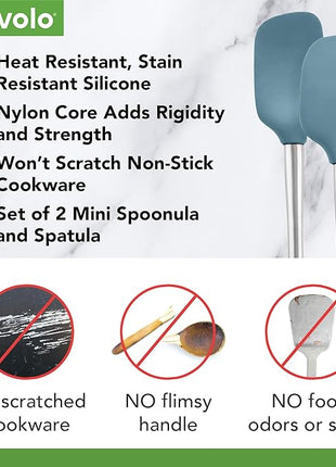 Tovolo Flex-Core Stainless Steel Handled Mini Spatula & Spoonula Set of 2, Kitchen Utensil Set, BPA-Free Silicone, Safe for Cast Iron & Cookware Dishwasher-Safe