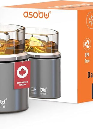 asobu Whiskey Sleeve Glass – Insulated Bourbon Tumbler with Premium Rocks Glass, BPA-Free, Double-Wall Stainless Steel, Keeps Drinks Cold Longer, 10.5oz