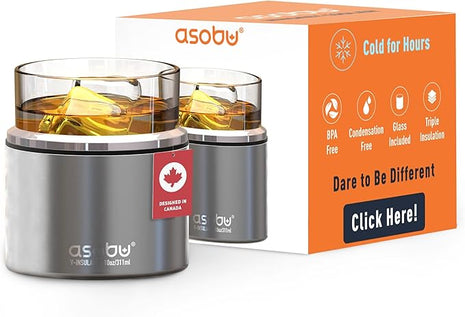 asobu Whiskey Sleeve Glass – Insulated Bourbon Tumbler with Premium Rocks Glass, BPA-Free, Double-Wall Stainless Steel, Keeps Drinks Cold Longer, 10.5oz