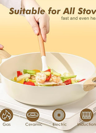 SENSARTE Ceramic Nonstick Frying Pan Skillet with Lid, 13.3 Inch Large Deep Frying Pan, 6 Qt Saute Pan, Induction Pan, Healthy Non Toxic Cooking Pan with Helper Handle, PFOA PFAS PTFE Free