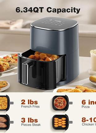 Sweetcrispy Air Fryer 6QT with Window, Square Airfryer Oven 12-in-1 for Family, 400°F Rapid Air Crispy Technology, Roast Bake Dehydrate, Nonstick & Easy-Clean Basket,Grey