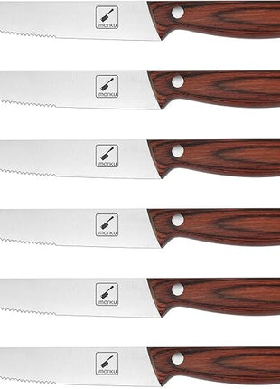 imarku Steak Knives Set of 6, Japanese HC Steel Premium Serrated Steak Knife Set with Ergonomic Handle and Gift Box, Home Essential, Best Chrismas Gifts for Women and Men
