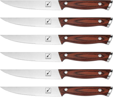 imarku Steak Knives Set of 6, Japanese HC Steel Premium Serrated Steak Knife Set with Ergonomic Handle and Gift Box, Home Essential, Best Chrismas Gifts for Women and Men