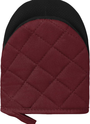 1 Pair Short Oven Mitts, Heat Resistant Silicone Kitchen Mini Oven Mitts for 500 Degrees, Non-Slip Grip Surfaces and Hanging Loop Gloves, Baking Grilling Barbecue Microwave Machine Washable