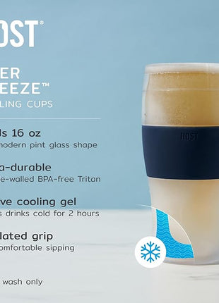 Host Freeze, Frozen Mugs, Freezable Pint Set, Beer Keep Your Drinks Cold, Double Walled Insulated Glasses, Tumbler for Iced Coffee, 16oz, Set of 2, Varsity Blue