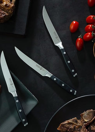Messermeister Avanta 5” Fine Edge Steak Knife Set - German X50 Stainless Steel - Rust Resistant & Easy to Maintain - Includes 4 Steak Knives