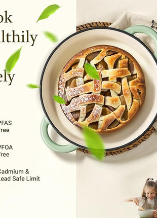 Overmont Enameled Cast Iron Dutch Oven - 5.5QT Pot with Lid Cookbook & Cotton Potholders - Heavy-Duty Cookware for Braising, Stews, Roasting, Bread Baking Verdant