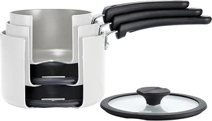 Tramontina Ceramic Non Stick 6-Piece Nesting Sauce Pan Set with Lids - Stackable Nonstick Cookware Set, Dishwasher and Oven Safe, White