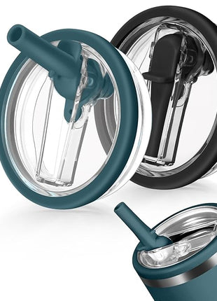 40oz Flip Straw Leak Proof Lid for Stanley H2.0 Quencher Protour Tumbler, 2 Pack Spill Proof Lid Replacement Straw Cover Top for 40 OZ Stanley Cup Accessories (Black, Blue Spruce)