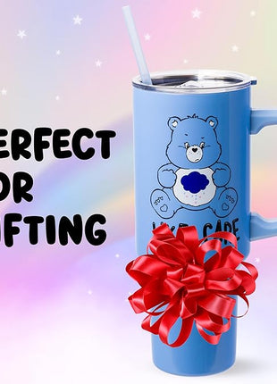 Silver Buffalo Care Bears Grumpy Bear Like I Care Stainless Steel Tumbler with Handle and Straw, Fits in Standard Cup Holder, 40 Ounces
