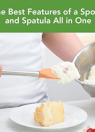 Tovolo Spoon Spatula Spoonula with Stainless Steel Handle Ergonomic Grip Apricot Orange, Silicone Scoopula Kitchen Utensil Non Scratch Easy Clean Dishwasher Safe Heat Resistant Scoop Spatula