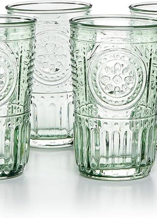 Bormioli Rocco Romantic Set Of 4 Cooler Glasses, 16 Oz. Colored Crystal Glass, Pastel Green, Made In Italy.